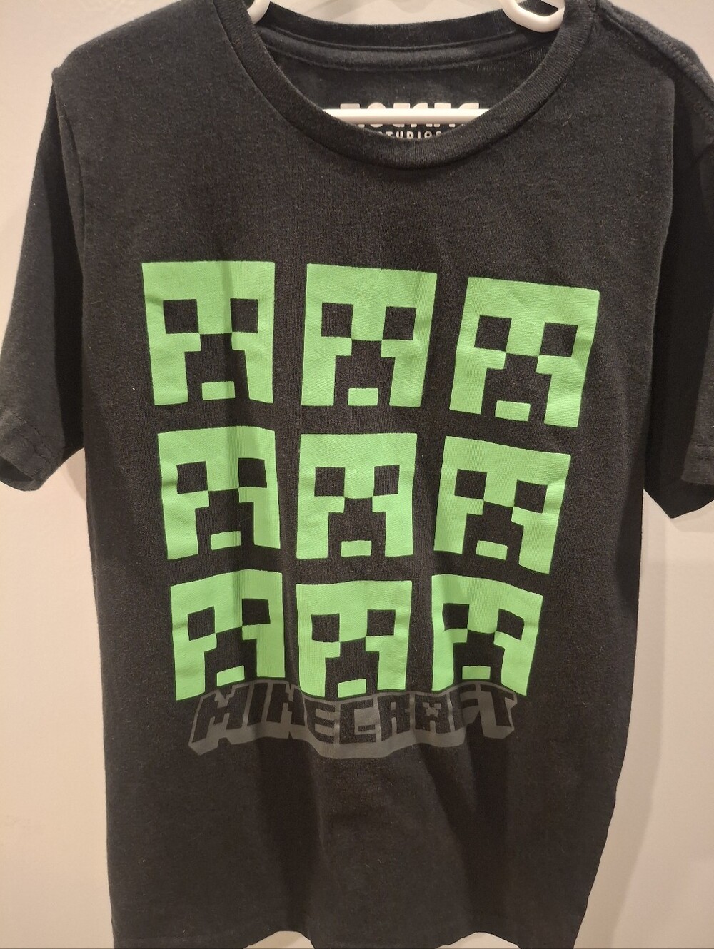 Minecraft Kids Short Sleeve Tee in Black with Green Creeper Grid